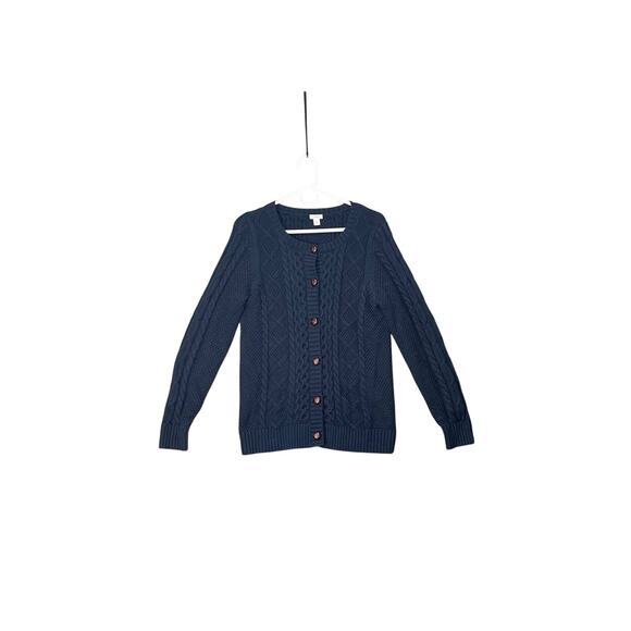 L.L. Bean Dk Blue Knit Cardigan Sweater Grandmacore Cozy Comfy Preppy Collegiate - Picture 1 of 11